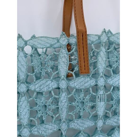 ZINGARA Women's Light Blue Floral Square Lace Large Tote Bag - Picture 6 of 8
